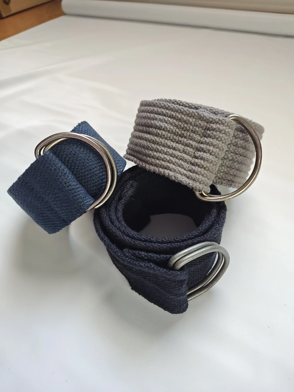 Lot of 3 Webbed Canvas D-Ring Belts Size 32 Casual Fabric Strap Navy Black Gray